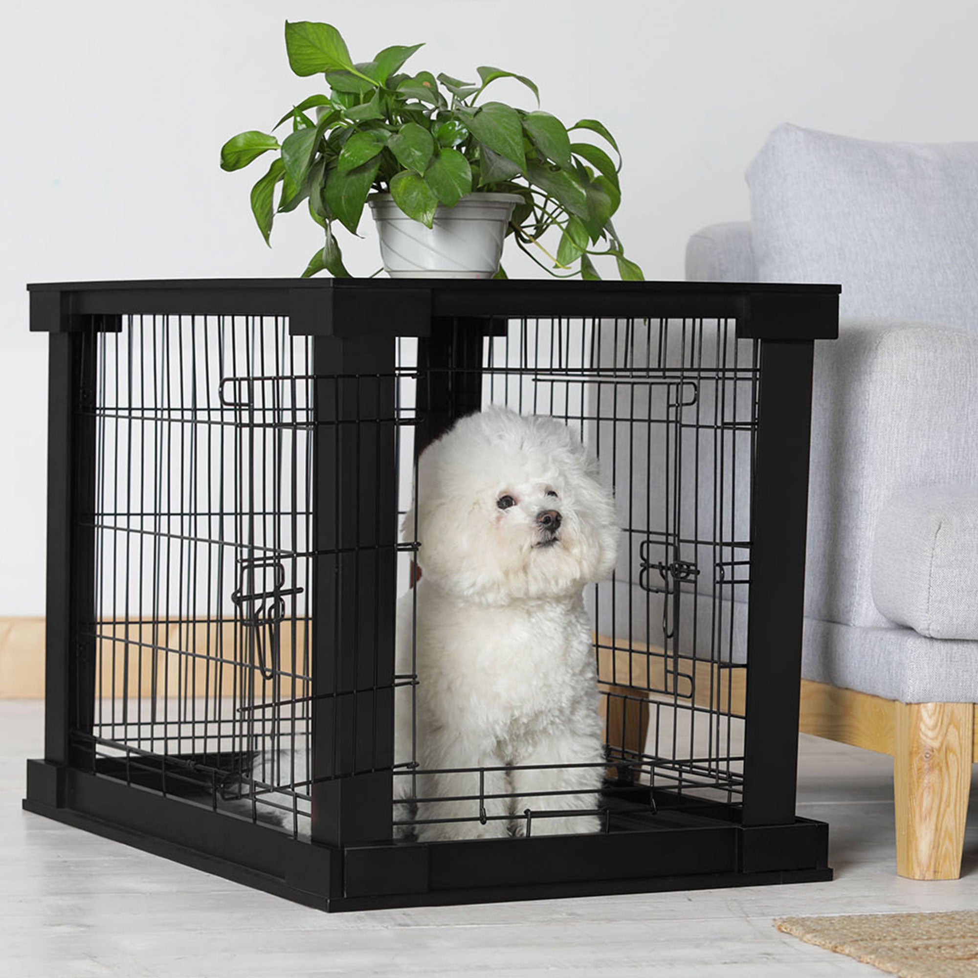 Merry Products Decorative Pet Cage with Protection Box End Table, Black (2 Pack)