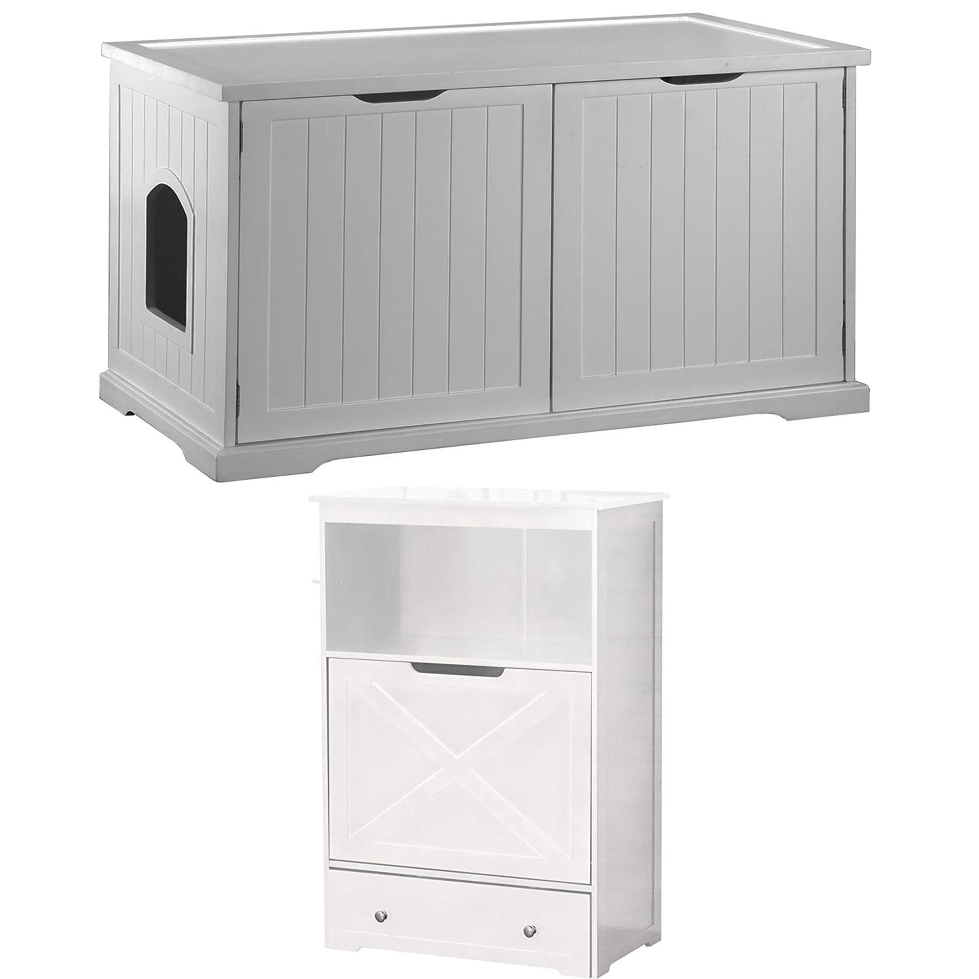 Merry Products Cat Washroom Bench Box and Zoovilla Pet Feeder Large Storage Bin - VMInnovations