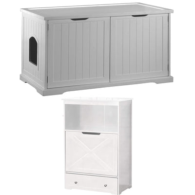 Merry Products Cat Washroom Bench Box and Zoovilla Pet Feeder Large Storage Bin - VMInnovations