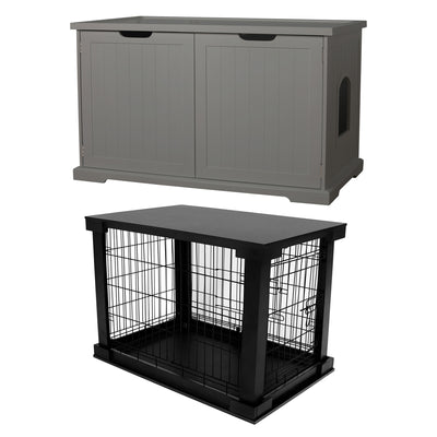 Merry PTH1031722510 Pet Cat Washroom Bench with Removable Partition Wall, Gray + Merry Products Decorative Pet Cage w/ Protection Box End Table, Black