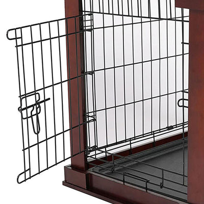 Merry Products Pet Cat Washroom Bench Box with Removable Partition Wall, White + Merry Products Decorative Pet Cage w/ Protection Box End Table, Large, Brown