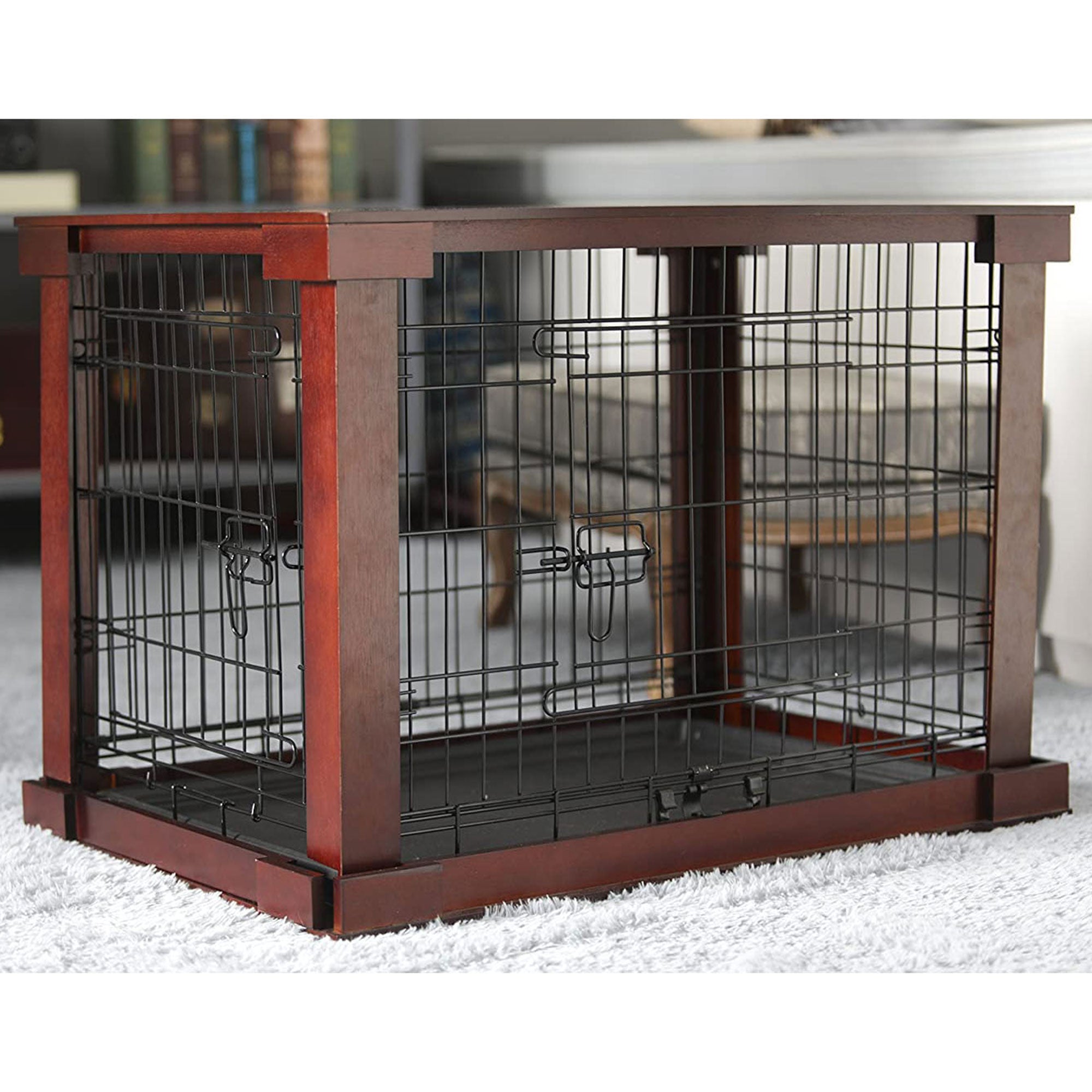 Merry Products Pet Cat Washroom Bench Box with Removable Partition Wall, White + Merry Products Decorative Pet Cage w/ Protection Box End Table, Large, Brown
