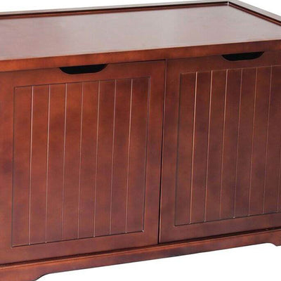 Merry Products Pet Cat Washroom Bench with Removable Partition Wall, Walnut + Merry Products Decorative Pet Cage w/ Protection Box End Table, Black - VMInnovations