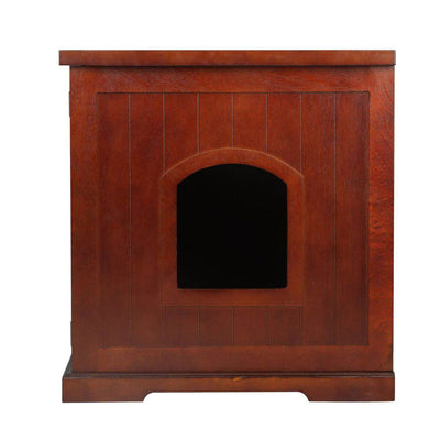 Merry Products Pet Cat Washroom Bench with Removable Partition Wall, Walnut + Merry Products Decorative Pet Cage w/ Protection Box End Table, Black - VMInnovations