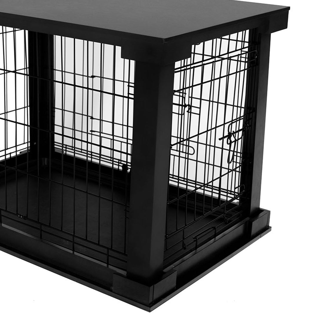 Merry Products Pet Cat Washroom Bench with Removable Partition Wall, Walnut + Merry Products Decorative Pet Cage w/ Protection Box End Table, Black