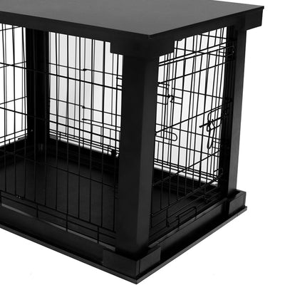 Merry Products Pet Cat Washroom Bench with Removable Partition Wall, Walnut + Merry Products Decorative Pet Cage w/ Protection Box End Table, Black - VMInnovations