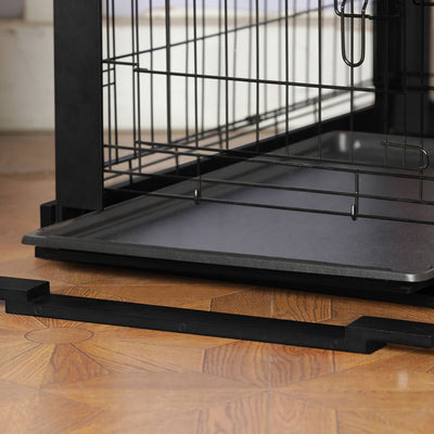 Merry Products Pet Cat Washroom Bench with Removable Partition Wall, Walnut + Merry Products Decorative Pet Cage w/ Protection Box End Table, Black - VMInnovations