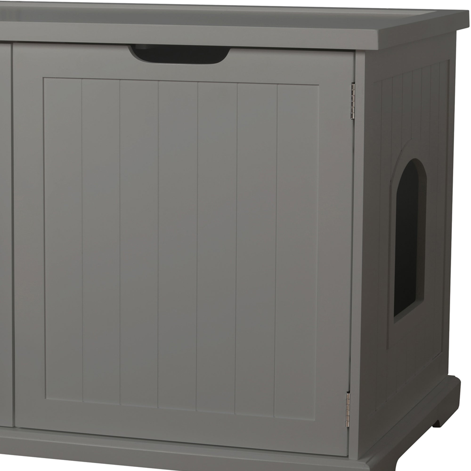 Merry PTH1031722510 Pet Cat Washroom Bench with Removable Partition Wall, Gray + Zoovilla Pet Feeder Large Storage Bin with Hidden Elevated Dog Bowl Stand, White