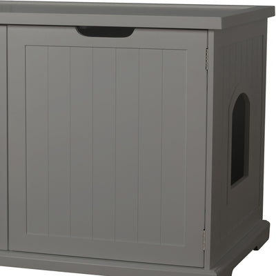 Merry PTH1031722510 Pet Cat Washroom Bench with Removable Partition Wall, Gray + Zoovilla Pet Feeder Large Storage Bin with Hidden Elevated Dog Bowl Stand, White