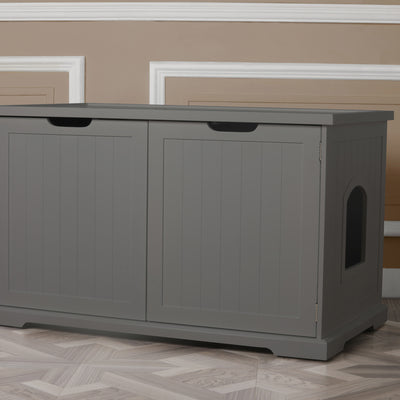 Merry PTH1031722510 Pet Cat Washroom Bench with Removable Partition Wall, Gray + Zoovilla Pet Feeder Large Storage Bin with Hidden Elevated Dog Bowl Stand, White