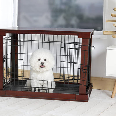 Merry Products Pet Cat Washroom Bench with Removable Partition Wall, Walnut + Merry Products Decorative Pet Cage w/ Protection Box End Table, Large, Brown