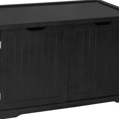 Merry Products Pet Cat Washroom Bench with Removable Partition Wall, Walnut + Merry Products Decorative Bench with Enclosed Cat Litter Washroom Box, Black