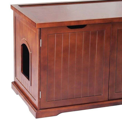 Merry Products Pet Cat Washroom Bench with Removable Partition Wall, Walnut + Zoovilla Pet Feeder Large Storage Bin with Hidden Elevated Dog Bowl Stand, Black