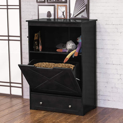 Merry Products Pet Cat Washroom Bench with Removable Partition Wall, Walnut + Zoovilla Pet Feeder Large Storage Bin with Hidden Elevated Dog Bowl Stand, Black