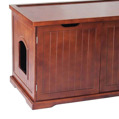 Merry Products Pet Cat Washroom Bench with Removable Partition Wall, Walnut + Merry Products Wooden 6 Foot Dog Gate-N-Crate for Small to Medium Pets, Walnut
