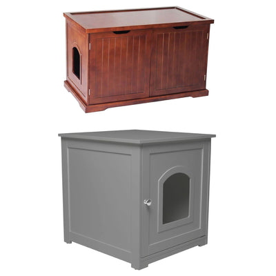Merry Products Pet Cat Washroom Bench with Removable Partition Wall, Walnut + zoovilla Kitty Litter Loo Indoor Hidden Litter Box Enclosure Furniture, Gray