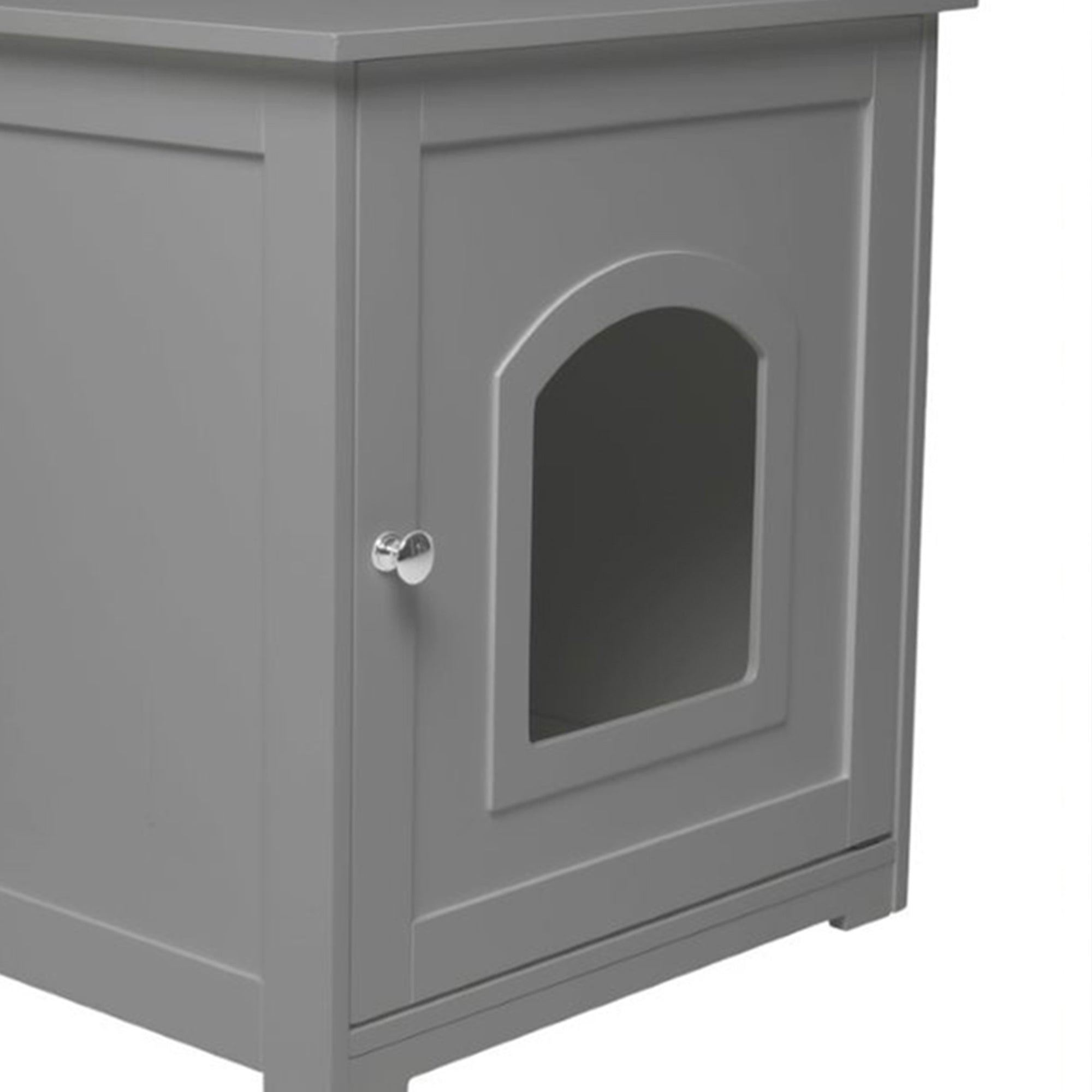 Merry Products Pet Cat Washroom Bench with Removable Partition Wall, Walnut + zoovilla Kitty Litter Loo Indoor Hidden Litter Box Enclosure Furniture, Gray