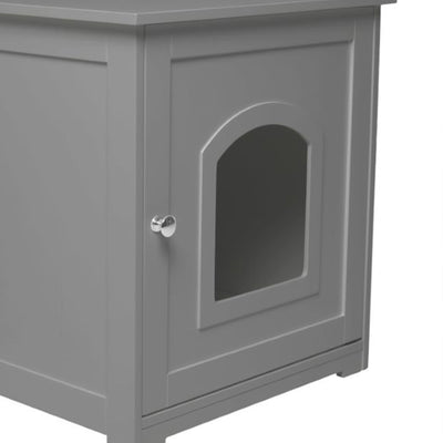 Merry Products Pet Cat Washroom Bench with Removable Partition Wall, Walnut + zoovilla Kitty Litter Loo Indoor Hidden Litter Box Enclosure Furniture, Gray