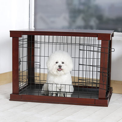 Merry PTH1031722510 Pet Cat Washroom Bench with Removable Partition Wall, Gray + Merry Products Decorative Pet Cage w/ Protection Box End Table, Large, Brown