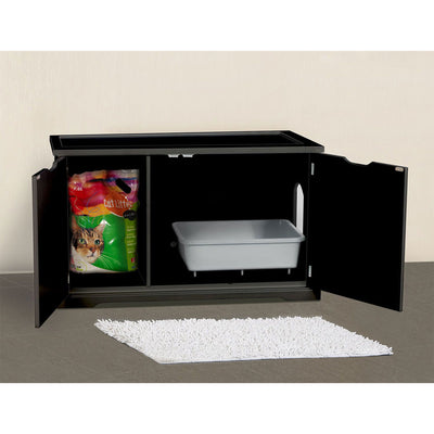 Merry Products Pet Cat Washroom Bench Box with Removable Partition Wall, White + Merry Products Decorative Bench with Enclosed Cat Litter Washroom Box, Black - VMInnovations