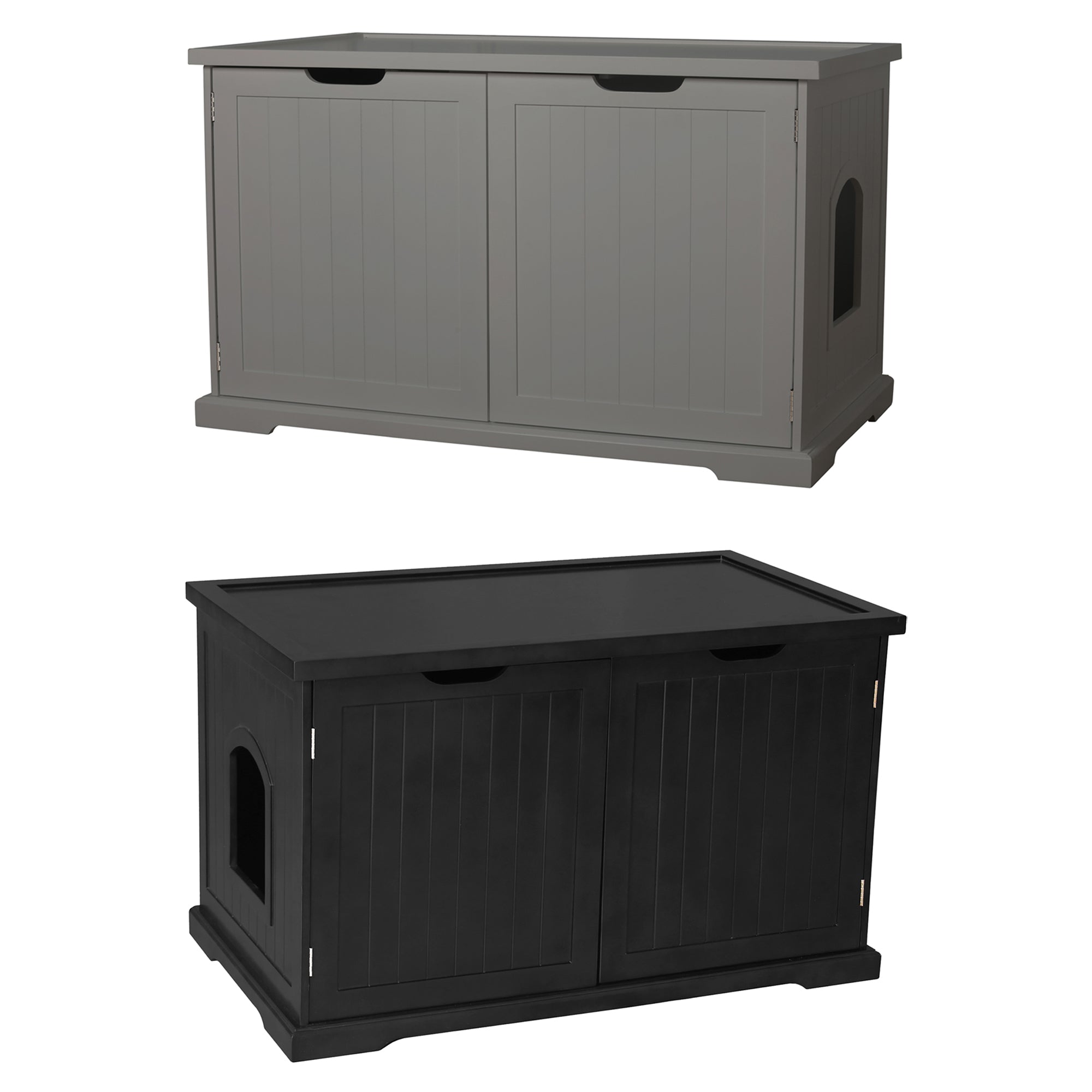Merry PTH1031722510 Pet Cat Washroom Bench with Removable Partition Wall, Gray + Merry Products Decorative Bench with Enclosed Cat Litter Washroom Box, Black