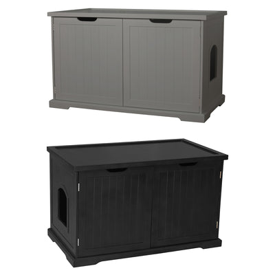 Merry PTH1031722510 Pet Cat Washroom Bench with Removable Partition Wall, Gray + Merry Products Decorative Bench with Enclosed Cat Litter Washroom Box, Black