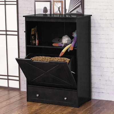 Merry Products Pet Cat Washroom Bench Box with Removable Partition Wall, White + Zoovilla Pet Feeder Large Storage Bin with Hidden Elevated Dog Bowl Stand, Black - VMInnovations