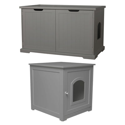 Merry PTH1031722510 Pet Cat Washroom Bench with Removable Partition Wall, Gray + zoovilla Kitty Litter Loo Indoor Hidden Litter Box Enclosure Furniture, Gray