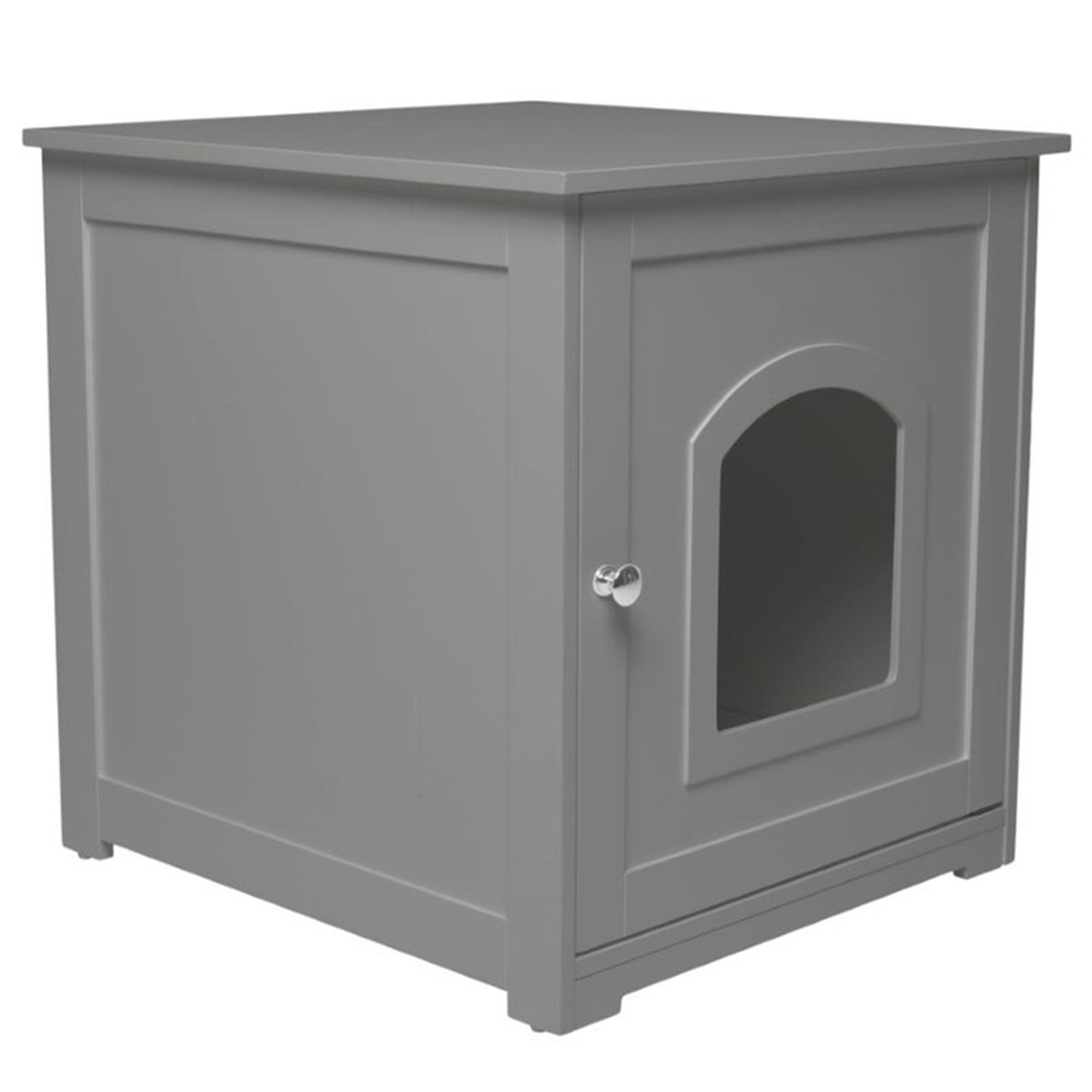 Merry Products Pet Cat Washroom Bench Box with Removable Partition Wall, White + zoovilla Kitty Litter Loo Indoor Hidden Litter Box Enclosure Furniture, Gray - VMInnovations