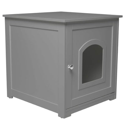 Merry Products Pet Cat Washroom Bench Box with Removable Partition Wall, White + zoovilla Kitty Litter Loo Indoor Hidden Litter Box Enclosure Furniture, Gray - VMInnovations