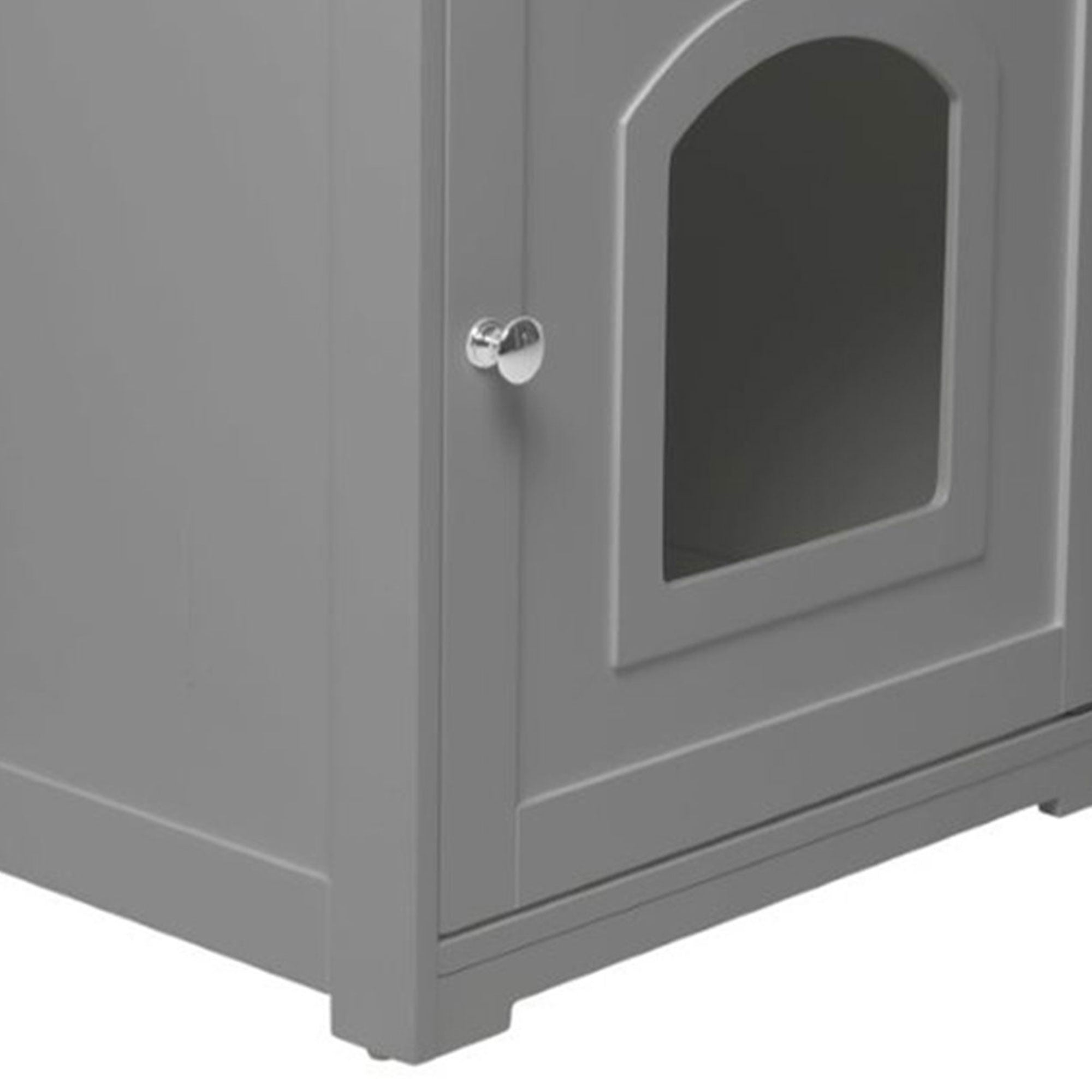 Merry Products Pet Cat Washroom Bench Box with Removable Partition Wall, White + zoovilla Kitty Litter Loo Indoor Hidden Litter Box Enclosure Furniture, Gray - VMInnovations