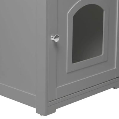 Merry Products Pet Cat Washroom Bench Box with Removable Partition Wall, White + zoovilla Kitty Litter Loo Indoor Hidden Litter Box Enclosure Furniture, Gray - VMInnovations