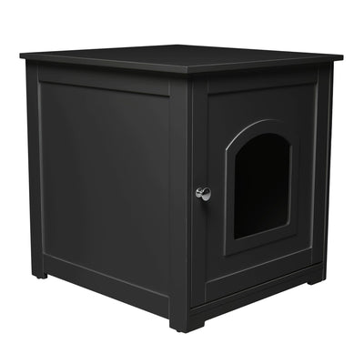Merry PTH1031722510 Pet Cat Washroom Bench with Removable Partition Wall, Gray + zoovilla Kitty Litter Loo Indoor Hidden Litter Box Furniture Enclosure, Black