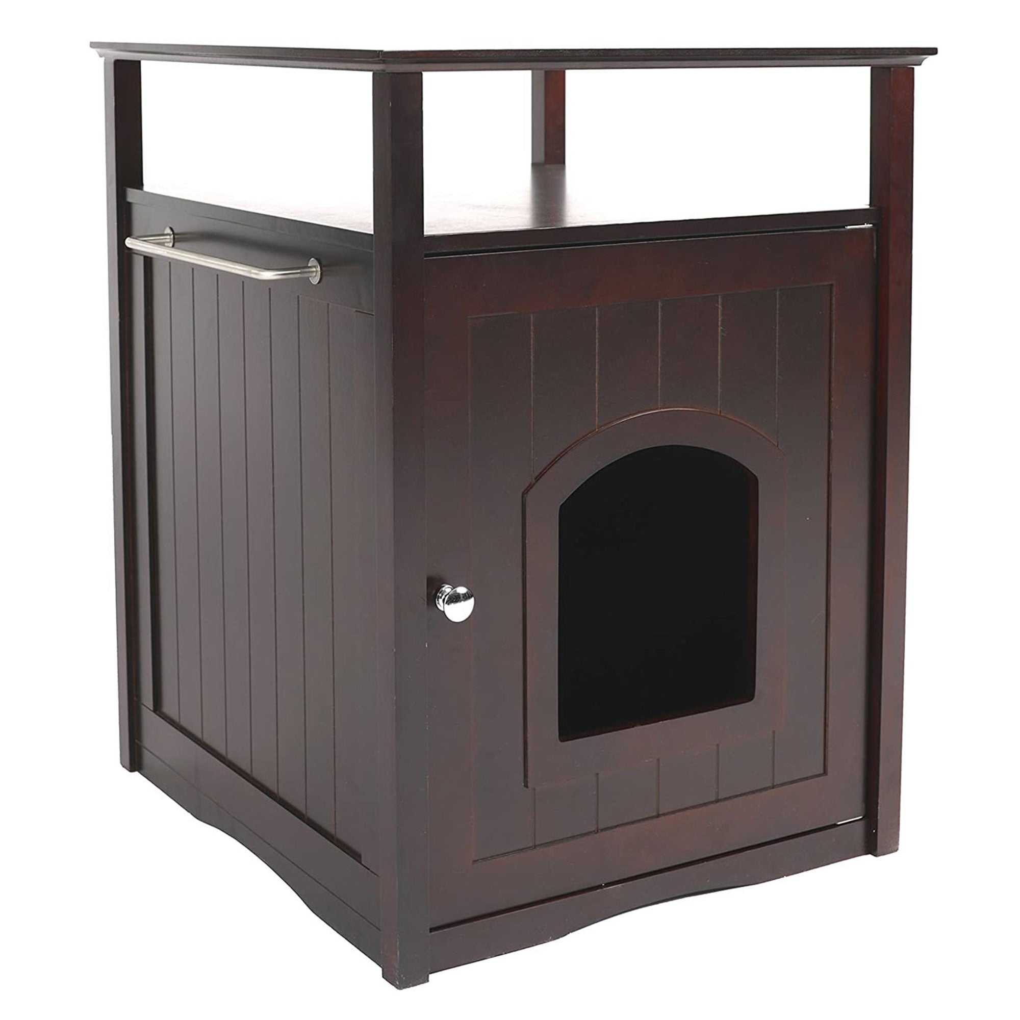 Merry Products Pet Cat Washroom Bench Box with Removable Partition Wall, White + Merry Products Decorative Cat Enclosed Litter Box Washroom Night Stand, Espresso - VMInnovations