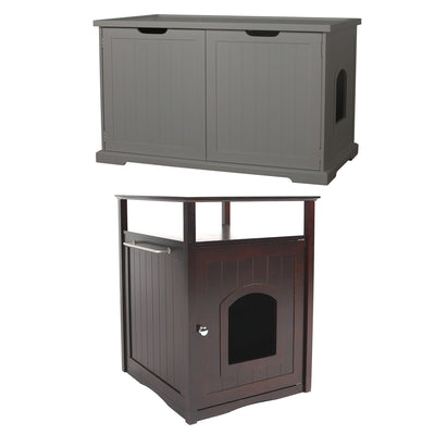 Merry PTH1031722510 Pet Cat Washroom Bench with Removable Partition Wall, Gray + Merry Products Decorative Cat Enclosed Litter Box Washroom Night Stand, Espresso
