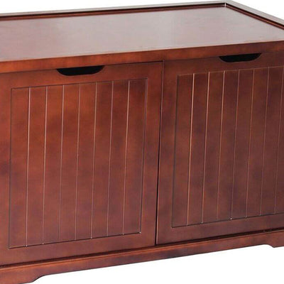 Merry Products Pet Cat Washroom Bench with Removable Partition Wall, Walnut + zoovilla Kitty Litter Loo Indoor Hidden Litter Box Furniture Enclosure, Black