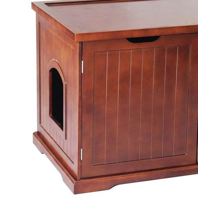 Merry Products Pet Cat Washroom Bench with Removable Partition Wall, Walnut + Merry Products Decorative Cat Enclosed Litter Box Washroom Night Stand, Espresso