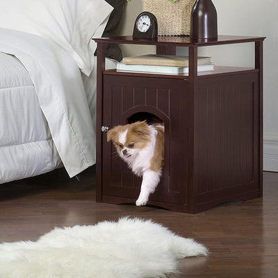Merry Products Pet Cat Washroom Bench with Removable Partition Wall, Walnut + Merry Products Decorative Cat Enclosed Litter Box Washroom Night Stand, Espresso