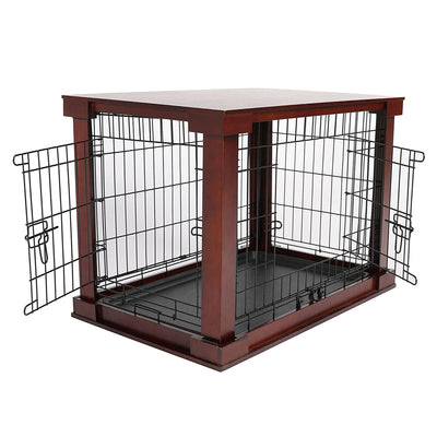 Merry Products Decorative Pet Cage w/ Protection Box End Table, Black + Merry Products Decorative Pet Cage w/ Protection Box End Table, Large, Brown