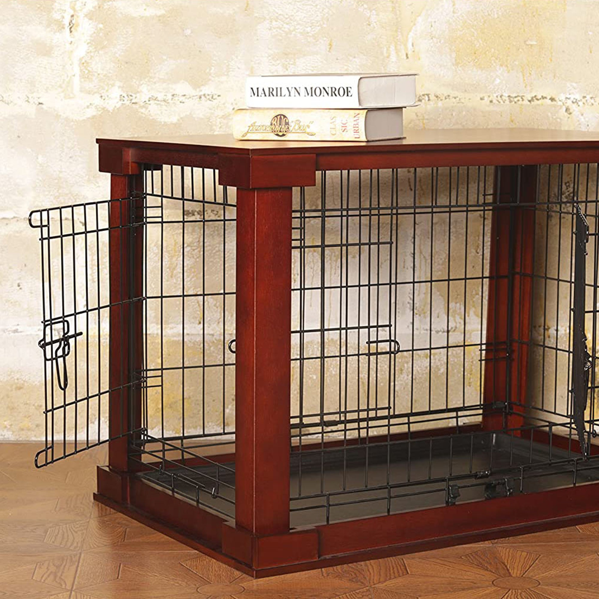 Merry Products Decorative Pet Cage w/ Protection Box End Table, Black + Merry Products Decorative Pet Cage w/ Protection Box End Table, Large, Brown