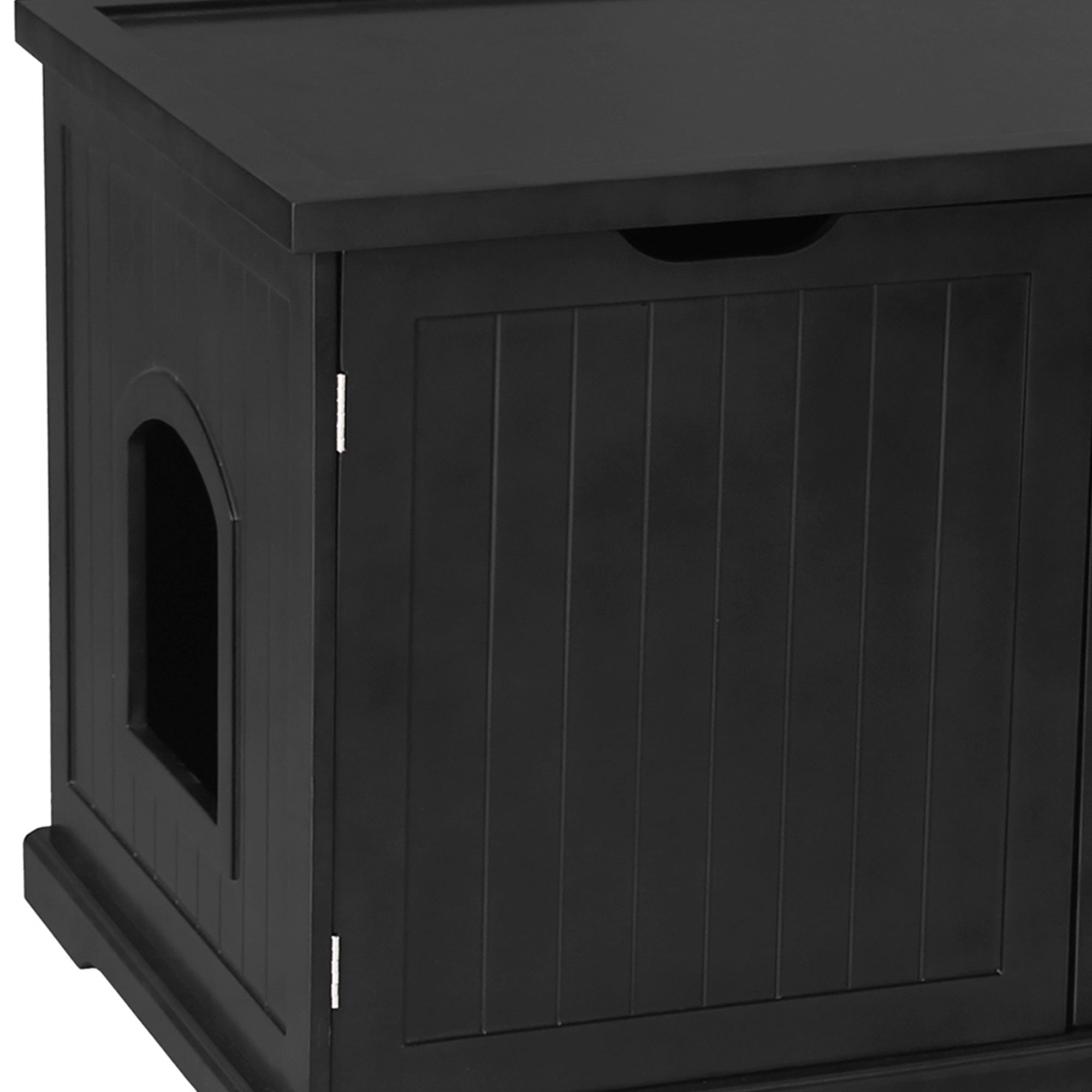 Merry Products Decorative Pet Cage w/ Protection Box End Table, Black + Merry Products Decorative Bench with Enclosed Cat Litter Washroom Box, Black