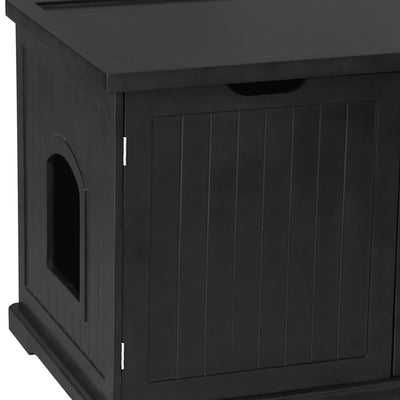 Merry Products Decorative Pet Cage w/ Protection Box End Table, Black + Merry Products Decorative Bench with Enclosed Cat Litter Washroom Box, Black