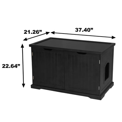 Merry Products Decorative Pet Cage w/ Protection Box End Table, Black + Merry Products Decorative Bench with Enclosed Cat Litter Washroom Box, Black