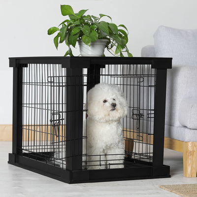 Merry Products Decorative Pet Cage w/ Protection Box End Table, Black + Merry Products Decorative Bench with Enclosed Cat Litter Washroom Box, Black