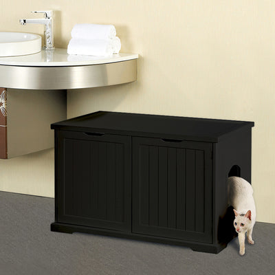 Merry Products Decorative Pet Cage w/ Protection Box End Table, Black + Merry Products Decorative Bench with Enclosed Cat Litter Washroom Box, Black