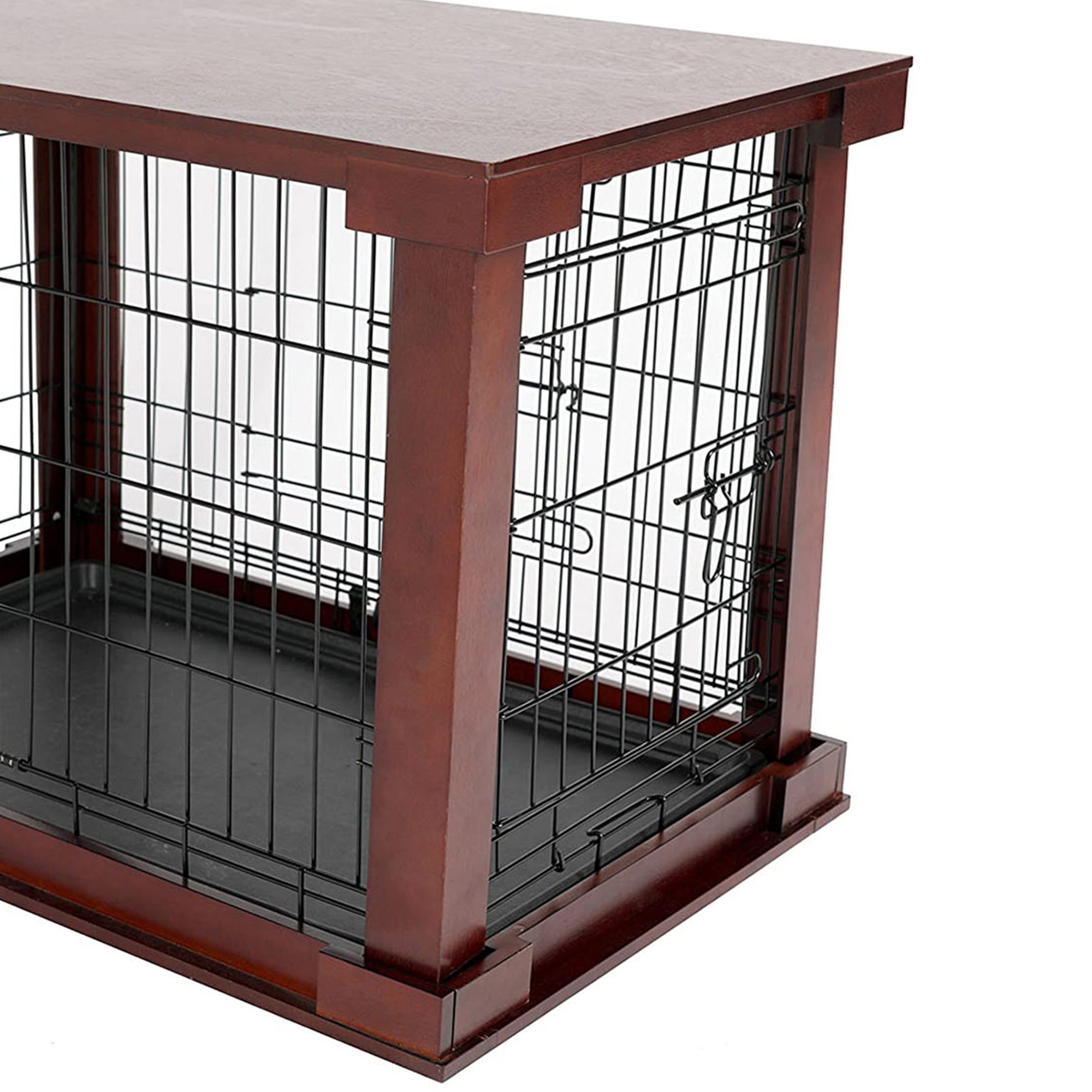 Zoovilla Pet Feeder Large Storage Bin with Hidden Elevated Dog Bowl Stand, White + Merry Products Decorative Pet Cage w/ Protection Box End Table, Large, Brown - VMInnovations