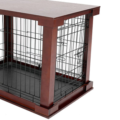 Zoovilla Pet Feeder Large Storage Bin with Hidden Elevated Dog Bowl Stand, White + Merry Products Decorative Pet Cage w/ Protection Box End Table, Large, Brown - VMInnovations
