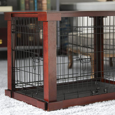 Zoovilla Pet Feeder Large Storage Bin with Hidden Elevated Dog Bowl Stand, White + Merry Products Decorative Pet Cage w/ Protection Box End Table, Large, Brown - VMInnovations