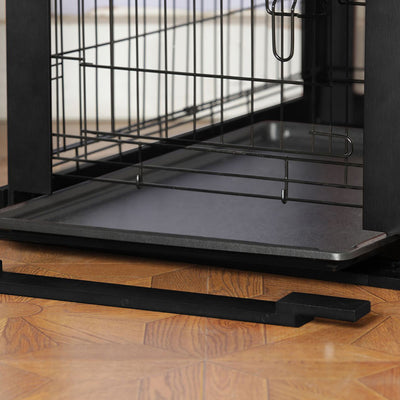 Merry Products Decorative Pet Cage w/ Protection Box End Table, Black + Zoovilla Pet Feeder Large Storage Bin with Hidden Elevated Dog Bowl Stand, Black