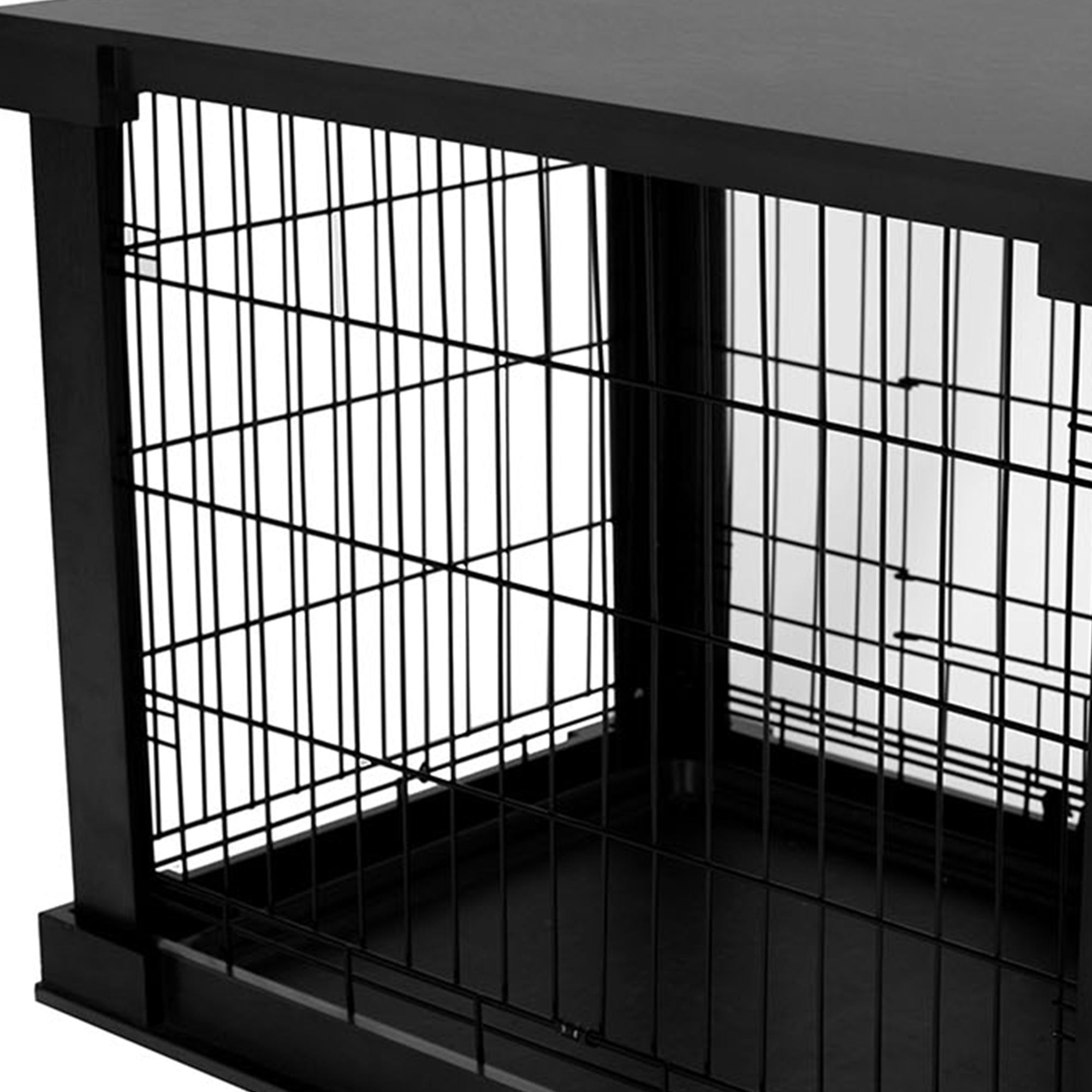 Merry Products Decorative Pet Cage w/ Protection Box End Table, Black + Merry Products Wooden 6 Foot Dog Gate-N-Crate for Small to Medium Pets, Walnut